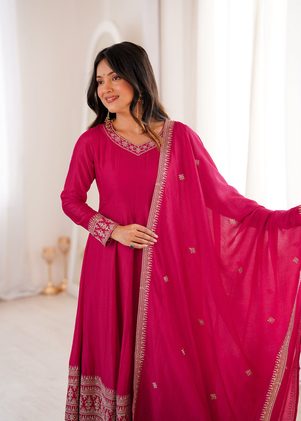 Premium  Vichitra Silk Abira Signature Edition Anarkali Suit Set