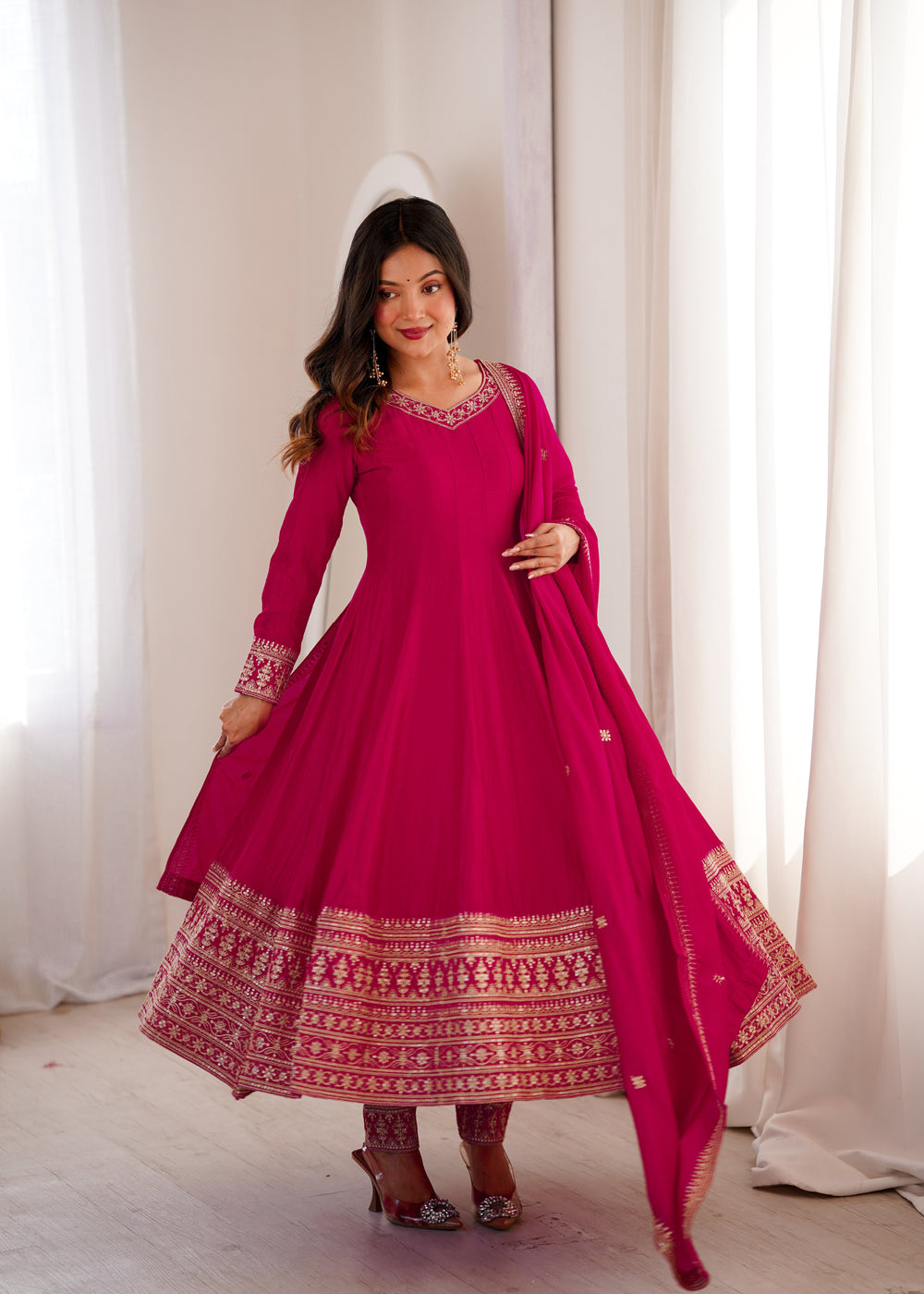 Premium  Vichitra Silk Abira Signature Edition Anarkali Suit Set