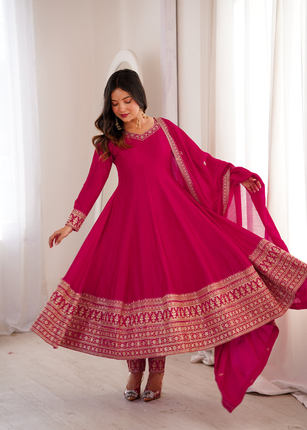 Premium  Vichitra Silk Abira Signature Edition Anarkali Suit Set