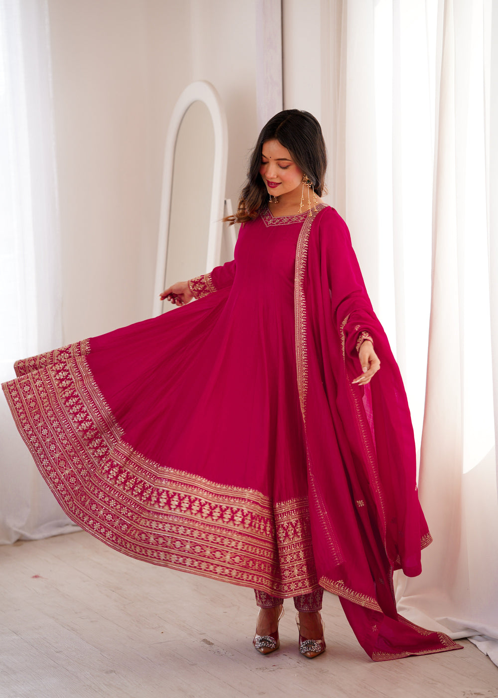 Premium  Vichitra Silk Abira Signature Edition Anarkali Suit Set