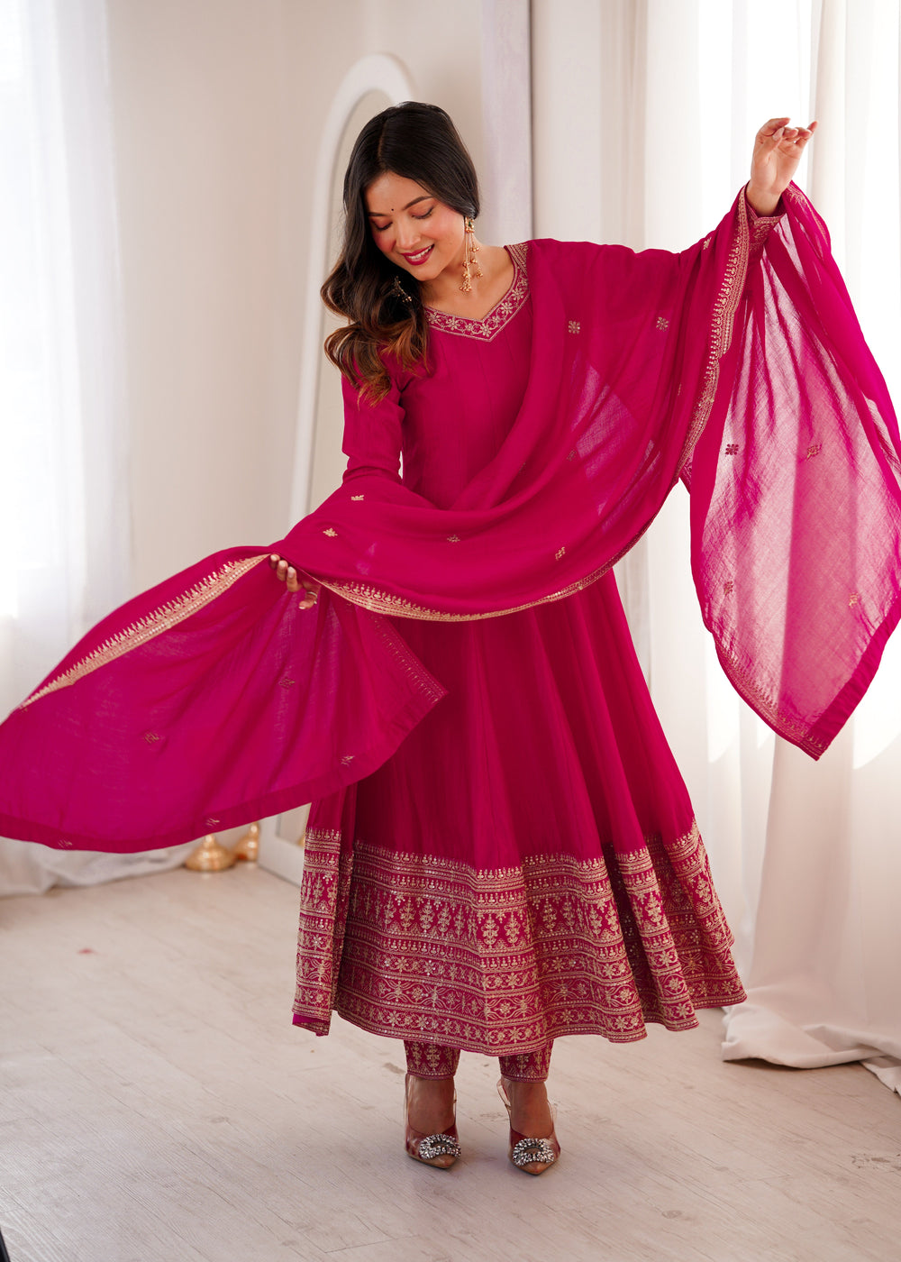 Premium  Vichitra Silk Abira Signature Edition Anarkali Suit Set
