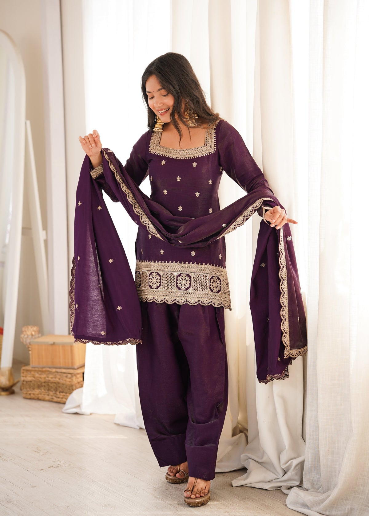 Regal Purple Embroidered Designer  Shalwar Suit Set