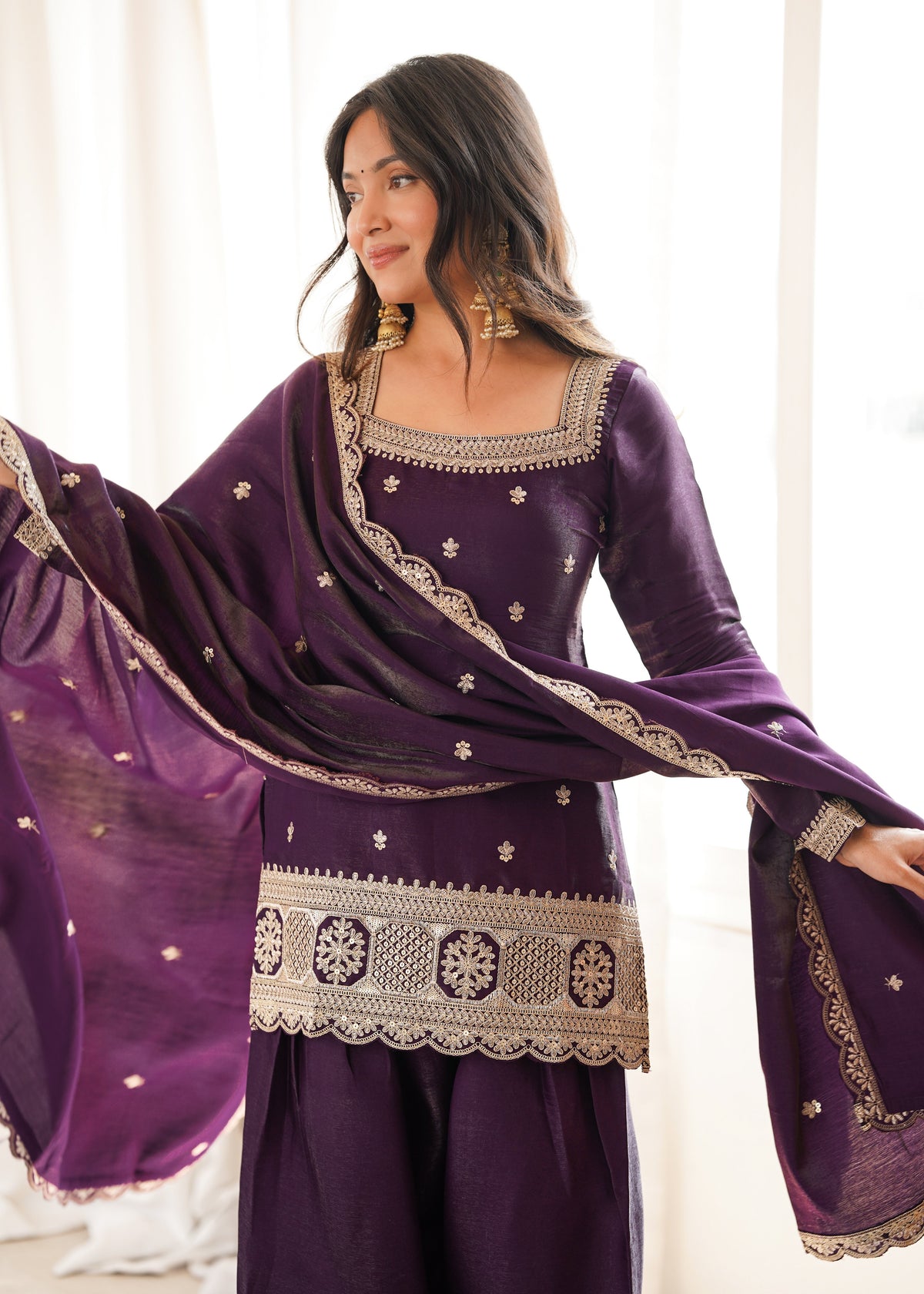 Regal Purple Embroidered Designer  Shalwar Suit Set