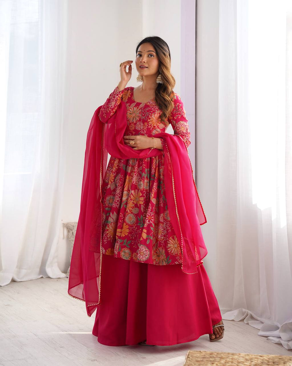 Rehvika Premium Roman Silk Chanderi Kediya Palazzo Set
