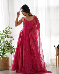 Saanvi Luxury Bandhej Anarkali Suit Set
