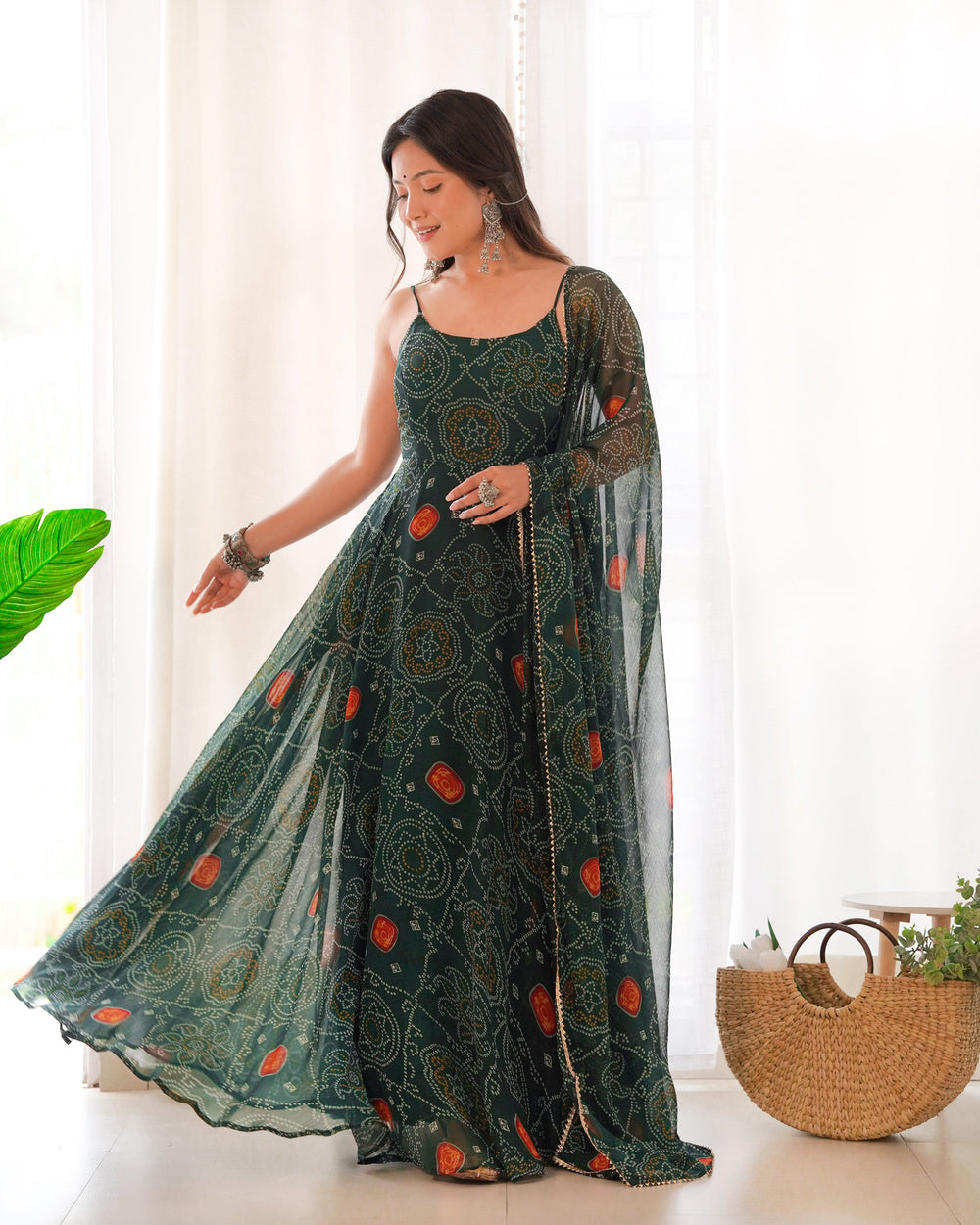 Naira Luxury Bandhej Anarkali Suit Set