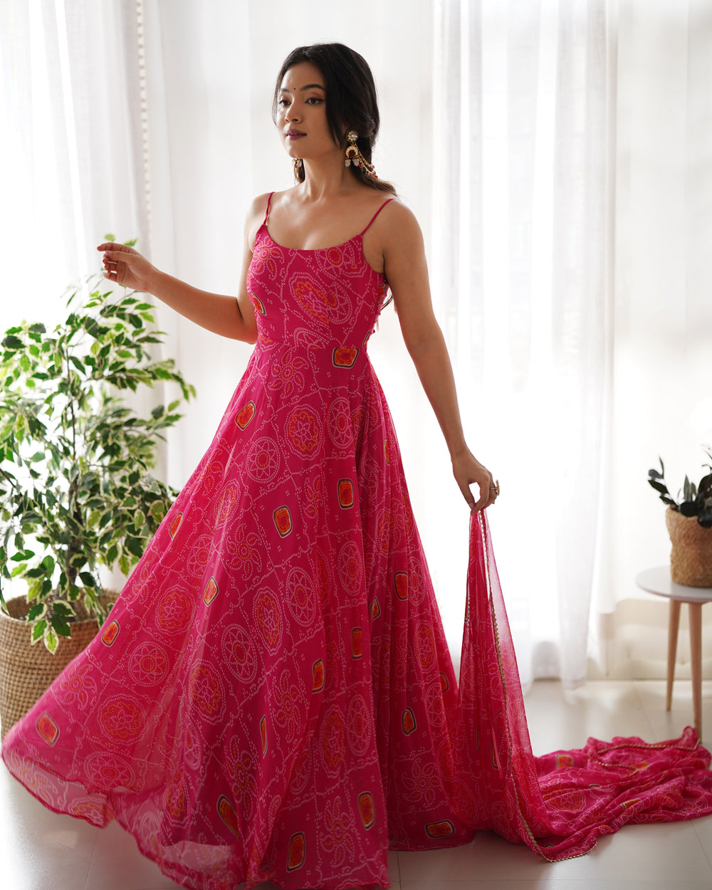 Saanvi Luxury Bandhej Anarkali Suit Set