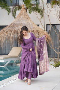 Rehira Premium Roman Silk Chanderi Anarkali Gown Set