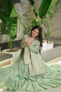 Saanira Premium Roman Silk Chanderi Anarkali Gown Set