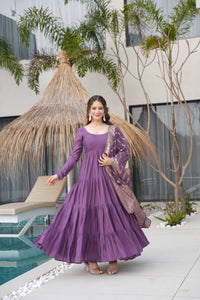 Rehira Premium Roman Silk Chanderi Anarkali Gown Set