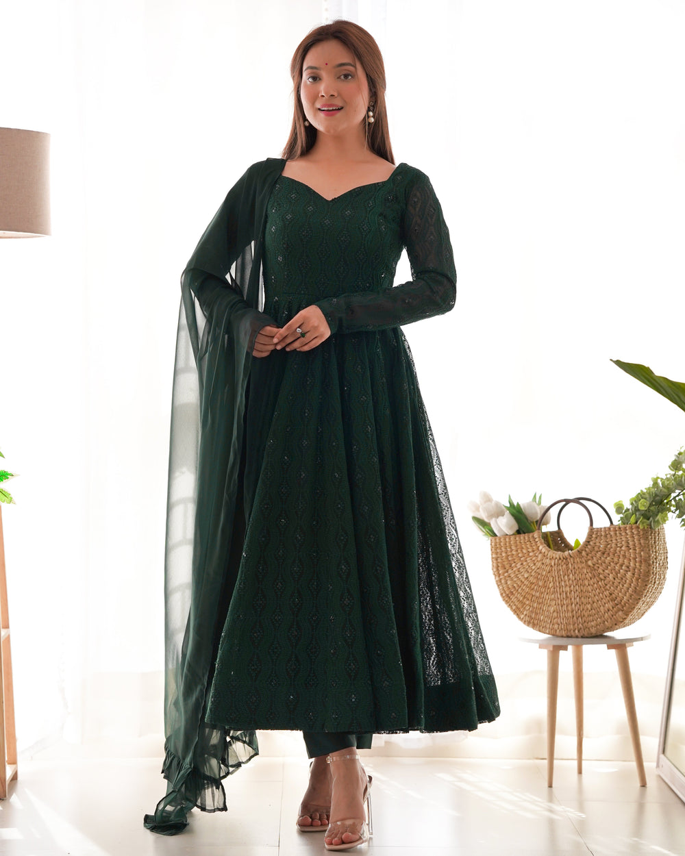 Tvesha Premium Soft Fox Georgette Lucknowi Anarkali Gown Set