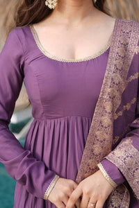 Rehira Premium Roman Silk Chanderi Anarkali Gown Set