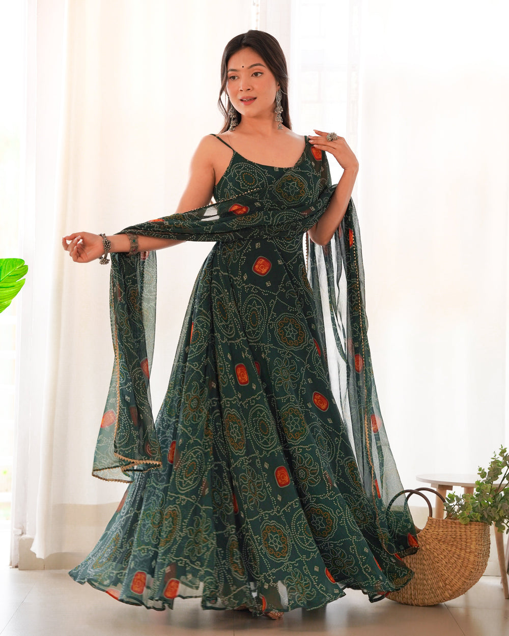 Naira Luxury Bandhej Anarkali Suit Set