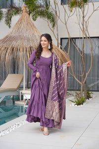 Rehira Premium Roman Silk Chanderi Anarkali Gown Set