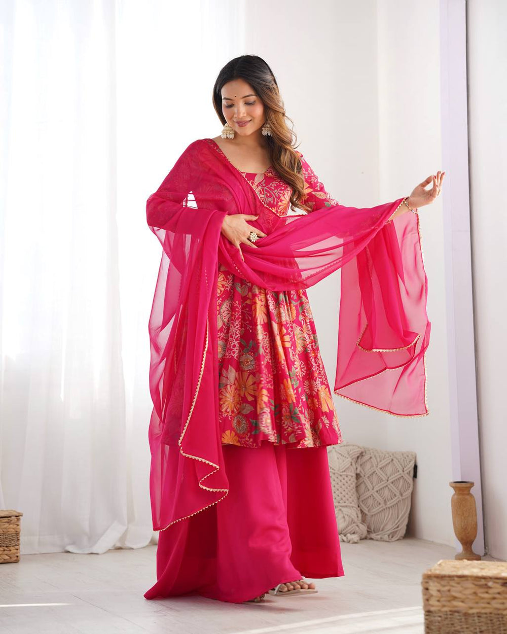 Rehvika Premium Roman Silk Chanderi Kediya Palazzo Set