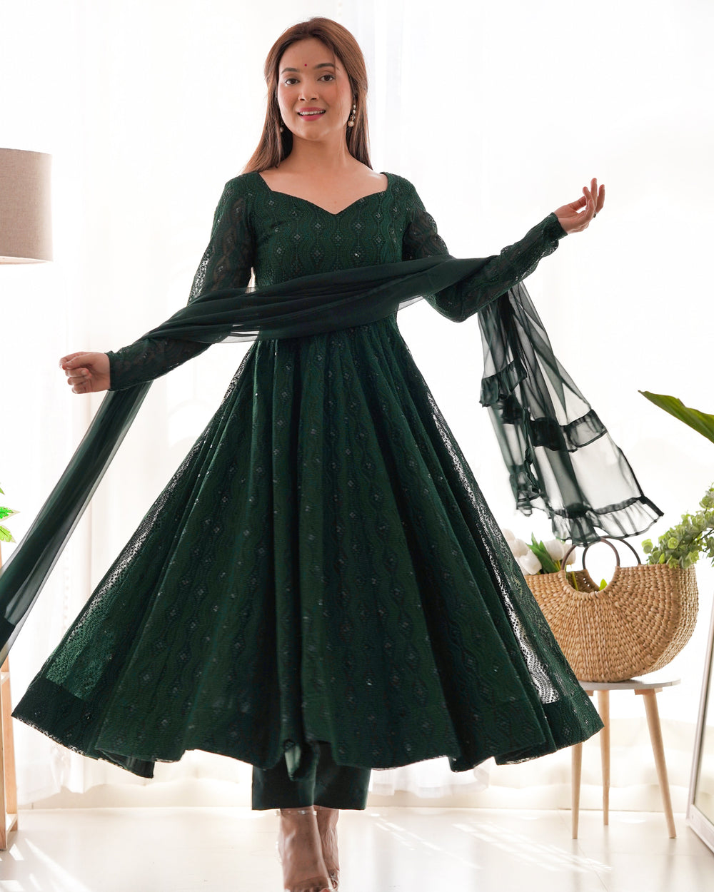 Tvesha Premium Soft Fox Georgette Lucknowi Anarkali Gown Set