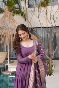 Rehira Premium Roman Silk Chanderi Anarkali Gown Set