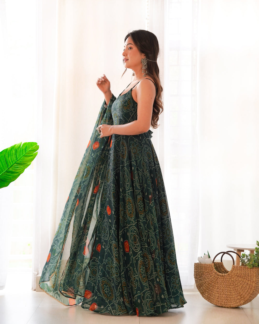 Naira Luxury Bandhej Anarkali Suit Set