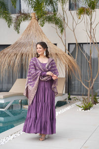 Rehira Premium Roman Silk Chanderi Anarkali Gown Set