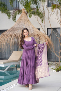 Rehira Premium Roman Silk Chanderi Anarkali Gown Set