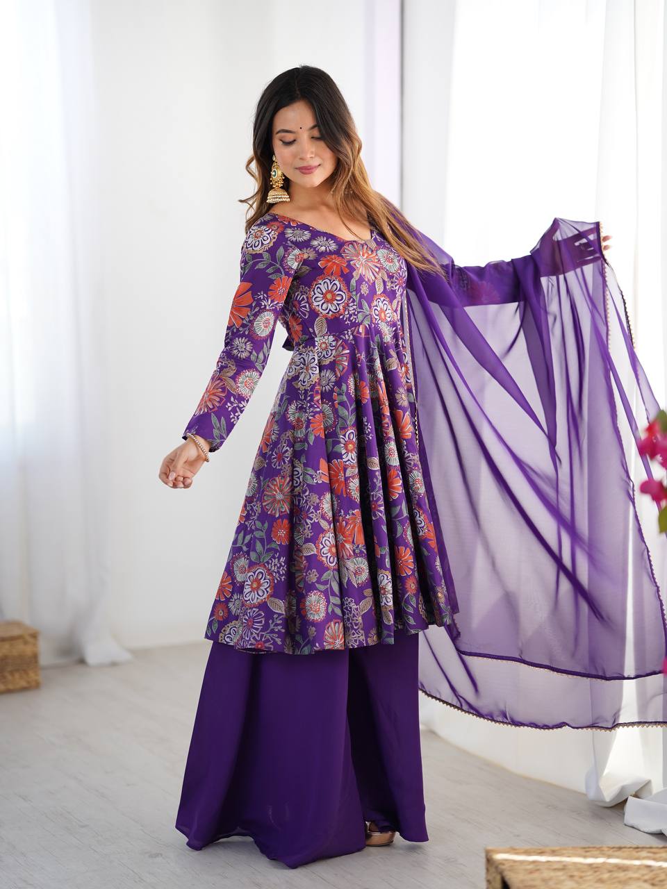 Kanika Premium Roman Silk Chanderi Kediya Palazzo Set