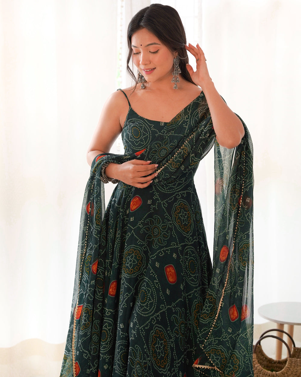 Naira Luxury Bandhej Anarkali Suit Set