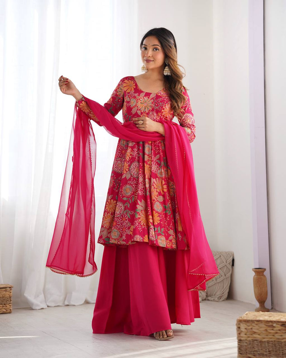 Rehvika Premium Roman Silk Chanderi Kediya Palazzo Set