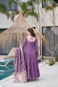 Rehira Premium Roman Silk Chanderi Anarkali Gown Set