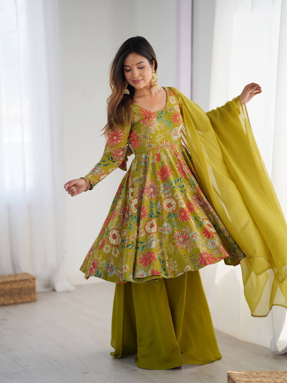 Mirzaya Premium Roman Silk Chanderi Kediya Palazzo Set