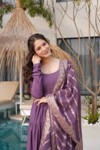Rehira Premium Roman Silk Chanderi Anarkali Gown Set